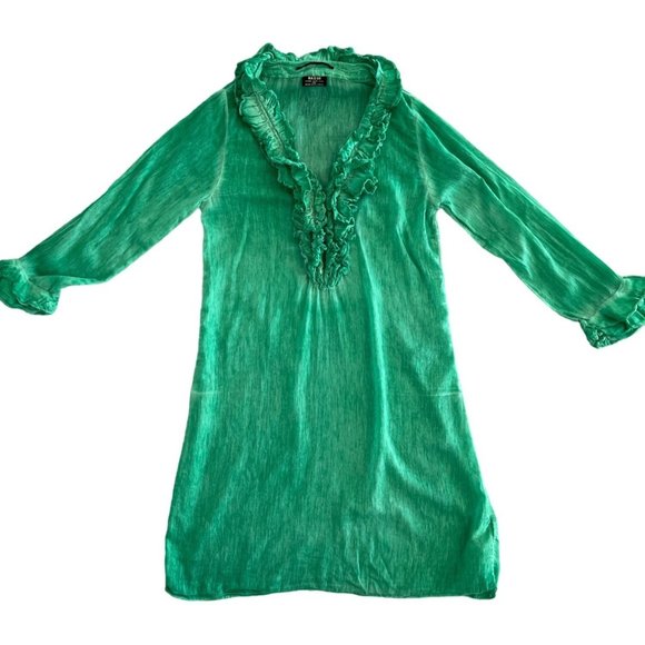 RA-RE Womens Dress Swim Cover Up Ruffle‎ Neck Silk Blend Green 44 IT 6-8 Logo - Picture 1 of 11